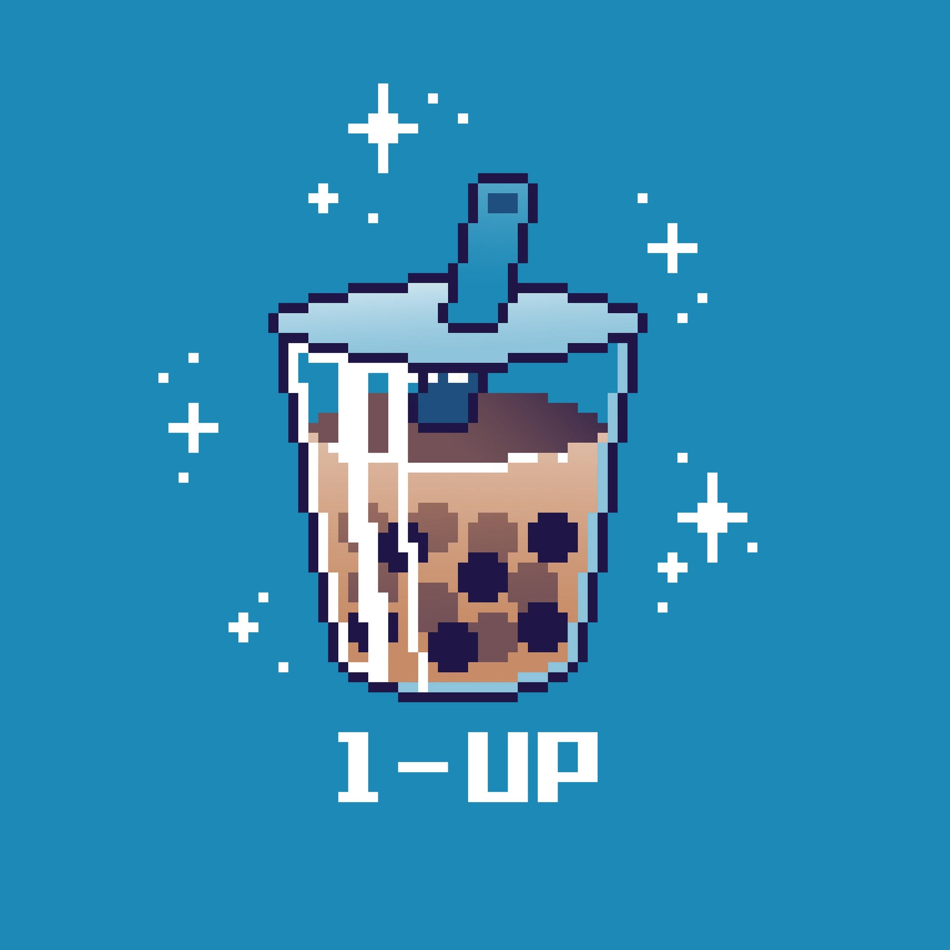 Premium Cotton T-shirt_TeeTurtle - 1-Up Boba Cobalt Blue t-shirt featuring pixel art of boba with a straw.