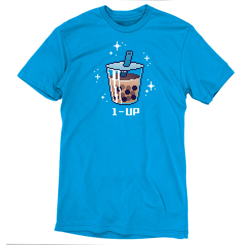 Premium Cotton T-shirt_TeeTurtle - 1-Up Boba Cobalt Blue t-shirt featuring pixel art of boba with a straw.