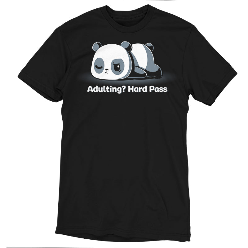 Premium Cotton T-shirt_TeeTurtle Adulting? Hard Pass black t-shirt featuring a panda lying down with a bored expression.