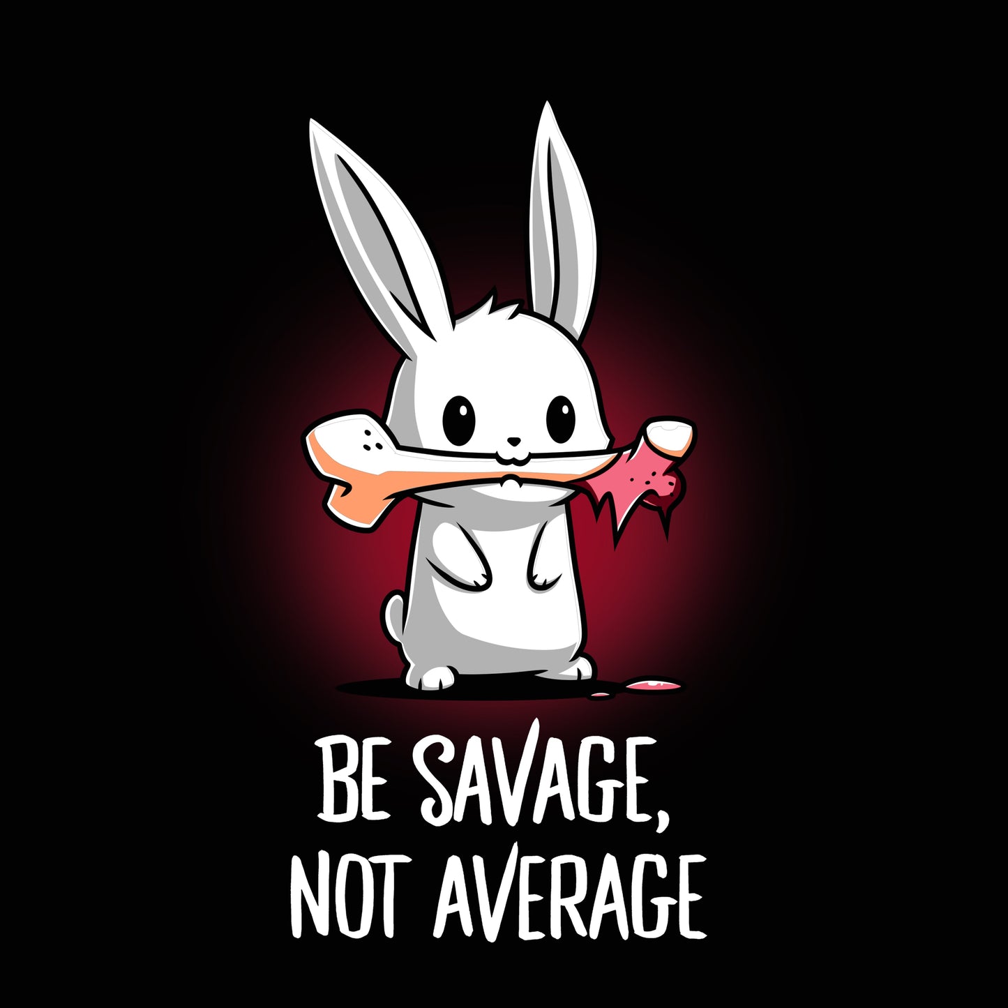 Premium Cotton T-shirt_TeeTurtle Be Savage, Not Average black t-shirt featuring a dark and dangerous bunny holding a bone in its mouth.