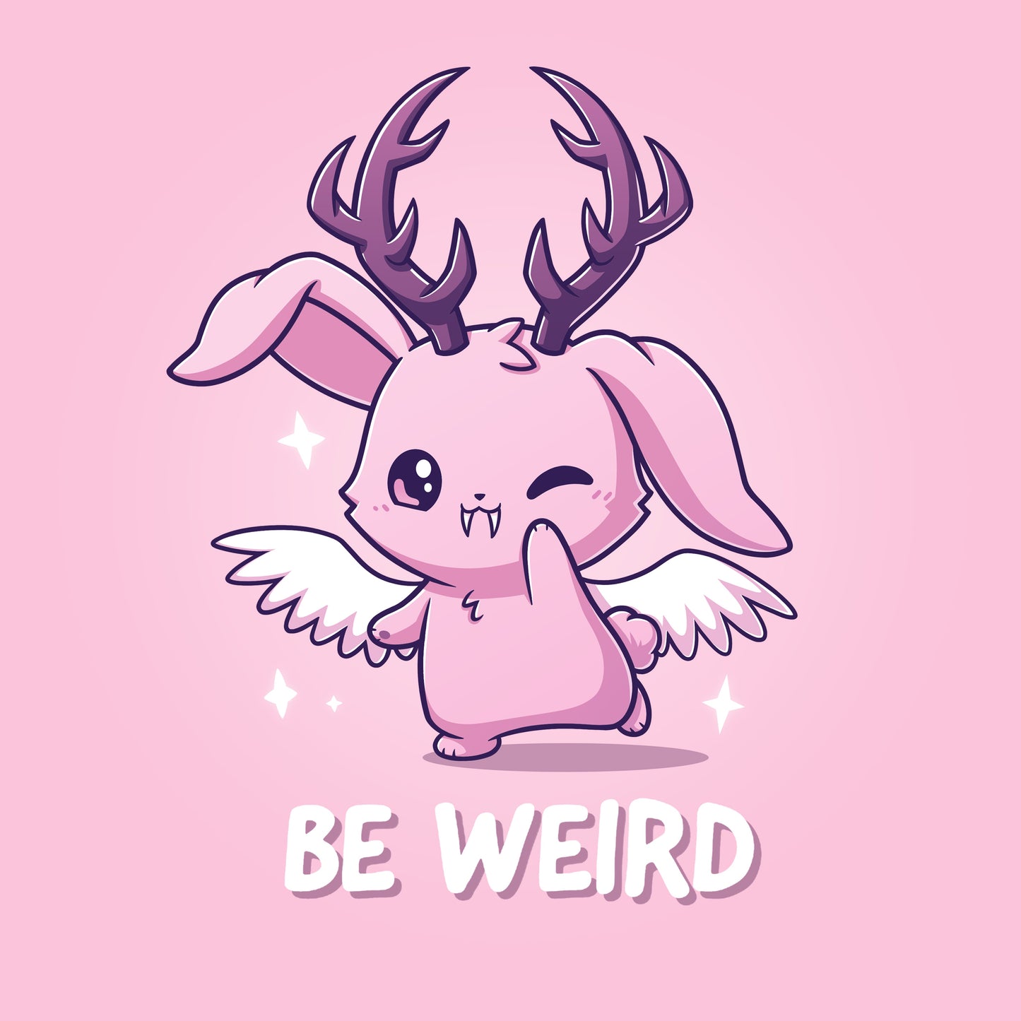 Premium Cotton T-shirt_TeeTurtle light pink Be Weird t-shirt featuring a winking wolpertinger.