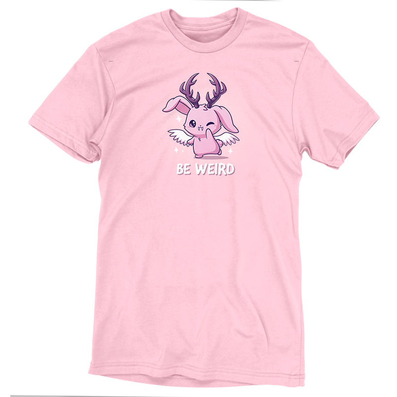 Premium Cotton T-shirt_TeeTurtle light pink Be Weird t-shirt featuring a winking wolpertinger.