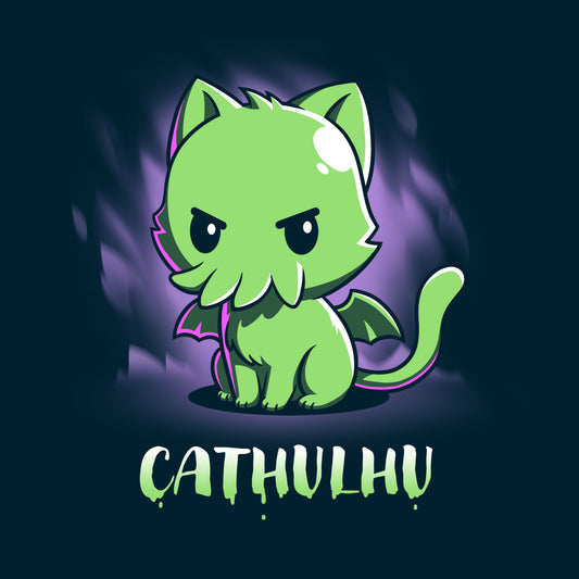 Premium Cotton T-shirt_TeeTurtle Cathulhu navy blue t-shirt featuring a cat with tentacles.