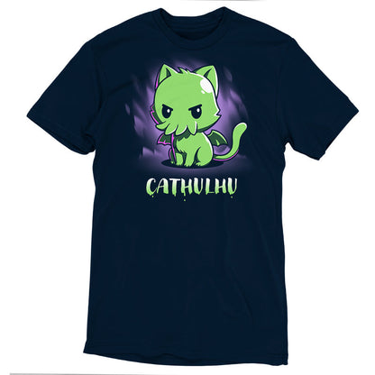 Premium Cotton T-shirt_TeeTurtle Cathulhu navy blue t-shirt featuring a cat with tentacles.