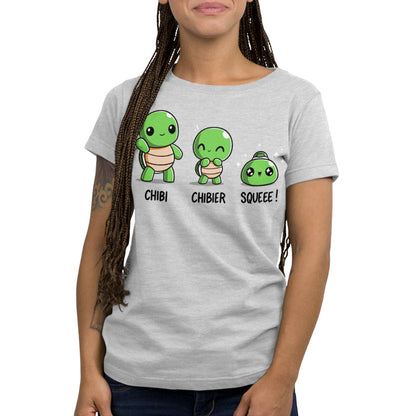 Premium Cotton T-shirt_TeeTurtle Chibi, Chibier, Squeee! silver gray t-shirt featuring three turtles standing side by side showing varying levels of cuteness.