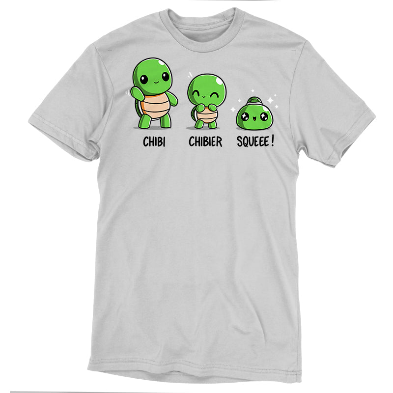 Premium Cotton T-shirt_TeeTurtle Chibi, Chibier, Squeee! silver gray t-shirt featuring three turtles standing side by side showing varying levels of cuteness.