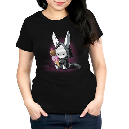 Premium Cotton T-shirt_TeeTurtle Death By Ice Cream black t-shirt featuring a rabbit in a black cloak with a double-scoop ice cream cone.