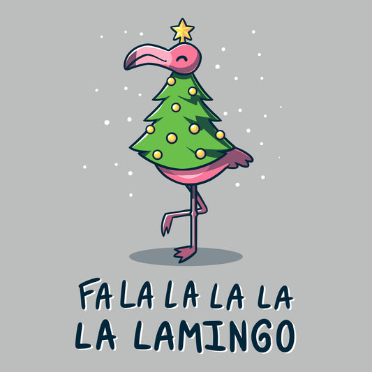 Premium Cotton T-shirt_TeeTurtle Fa La La Lamingo silver gray t-shirt featuring a flamingo dressed up as a Christmas tree