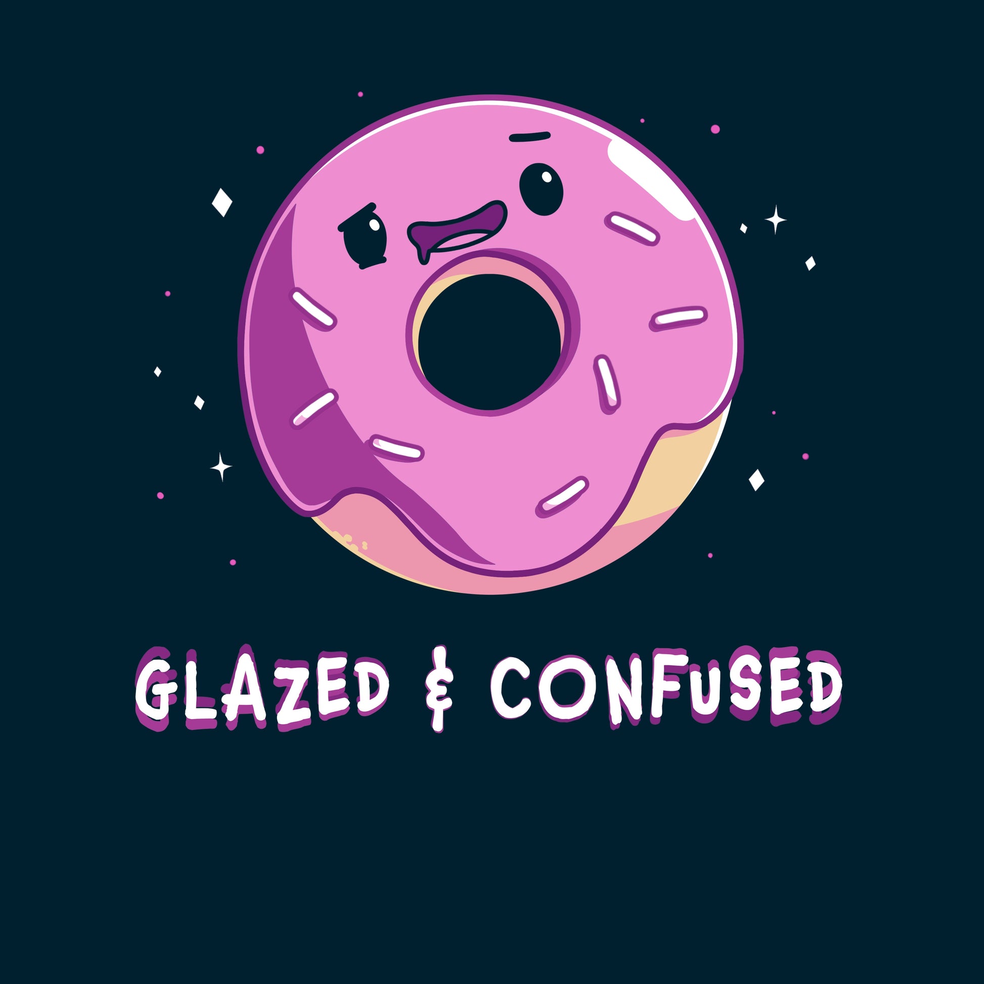 Premium Cotton T-shirt_TeeTurtle Glazed and Confused navy blue t-shirt featuring a pink frosted donut with a smiling face.