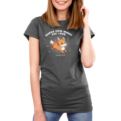 Premium Cotton T-shirt_Teeturtle Guess How Many Fox I Give Charcoal Gray Featuring a cute smiling fox with the words 'Guess How Many Fox I Give' written above it and the words '(Spoiler: Zero) below it.