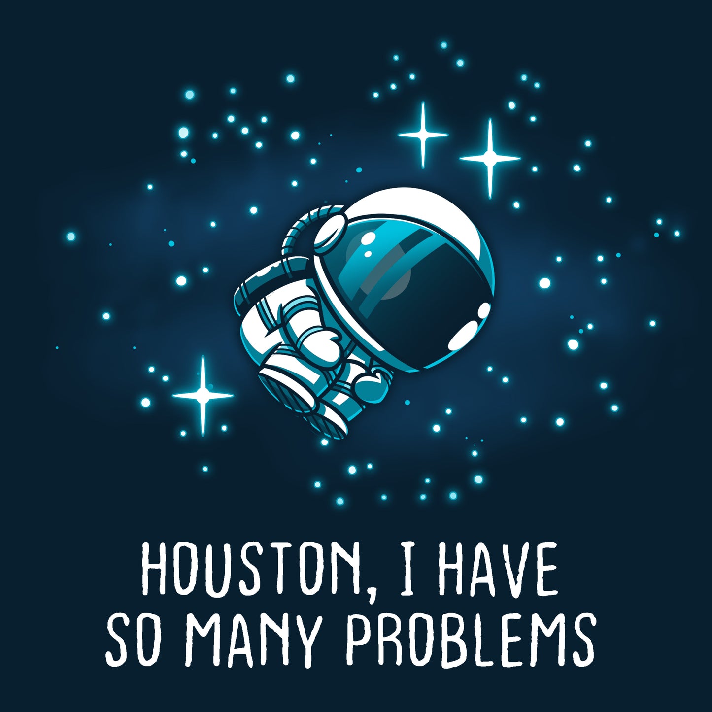 Premium Cotton T-shirt_TeeTurtle navy blue Houston, I Have So Many Problems t-shirt featuring an anxious astronaut floating in space.