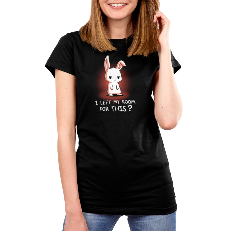 Premium Cotton T-shirt_TeeTurtle  I Left My Room For This? black t-shirt featuring a sarcastic bunny.