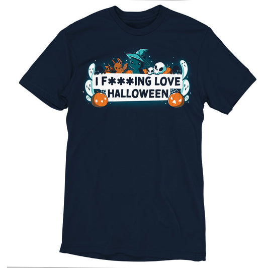 Premium Cotton T-shirt_TeeTurtle I F***ing Love Halloween navy blue t-shirt featuring the words 