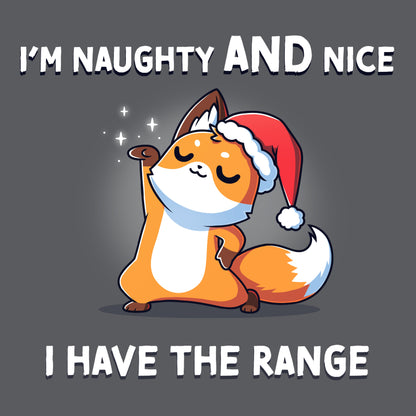 Premium Cotton T-shirt_TeeTurtle charcoal gray I Have the Range apparel featuring a sassy fox wearing a Santa hat.