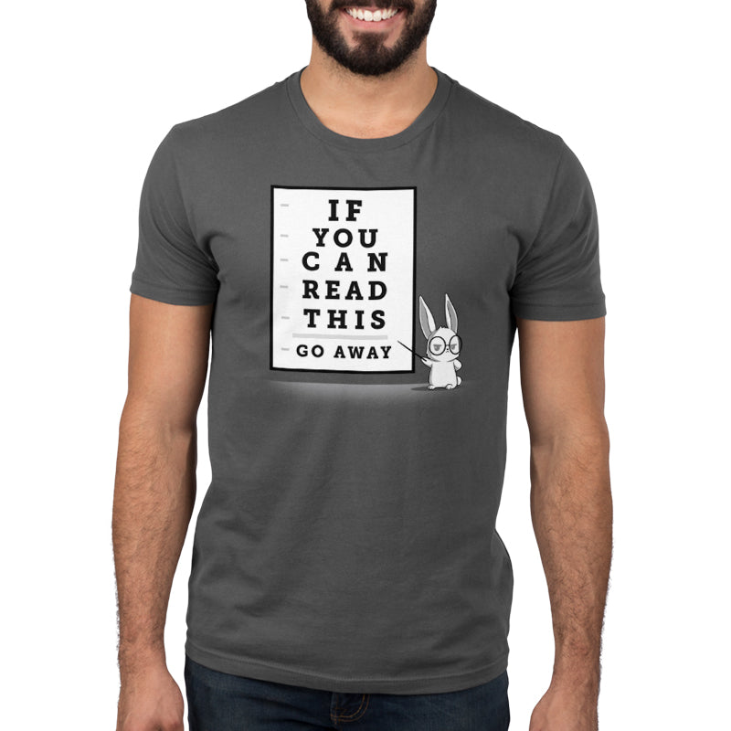 Premium Cotton T-shirt_TeeTurtle If You Can Read This, Go Away charcoal gray t-shirt featuring a rabbit wearing glasses points to an eye chart.