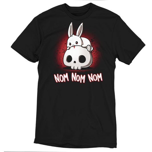 Premium Cotton T-shirt_TeeTurtle black Killer Bun Bun. Featuring a bunny sitting on top of a skull and chewing on it.