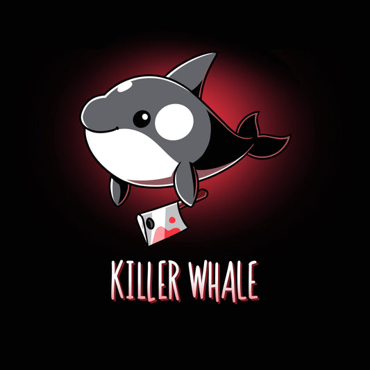 Premium Cotton T-shirt_TeeTurtle Killer Whale black t-shirt featuring an orca whale holding a bloody knife in its flipper.