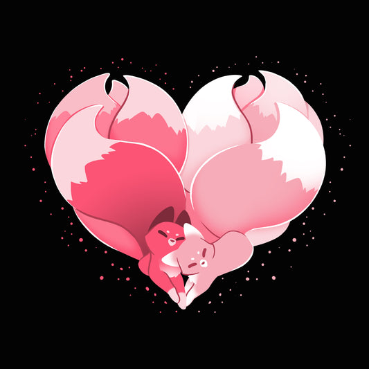 Premium Cotton T-shirt_TeeTurtle Kitsune Heart black t-shirt featuring two kitsunes cuddling together and forming a heart with their tails.