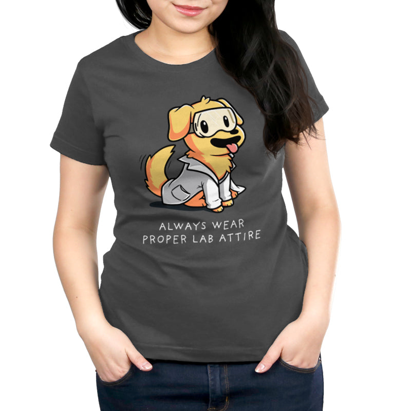 Premium Cotton T-shirt_TeeTurtle Lab Attire charcoal t-shirt featuring a dog wearing a lab coat.