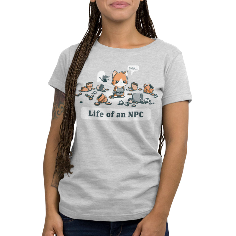 Premium Cotton T-shirt_TeeTurtle Life Of An NPC silver gray t-shirt featuring a sad cat dressed as an NPC.