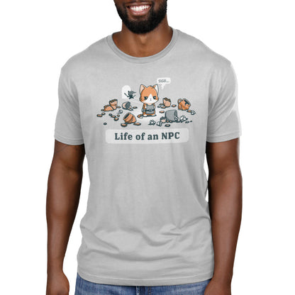 Premium Cotton T-shirt_TeeTurtle Life Of An NPC silver gray t-shirt featuring a sad cat dressed as an NPC.