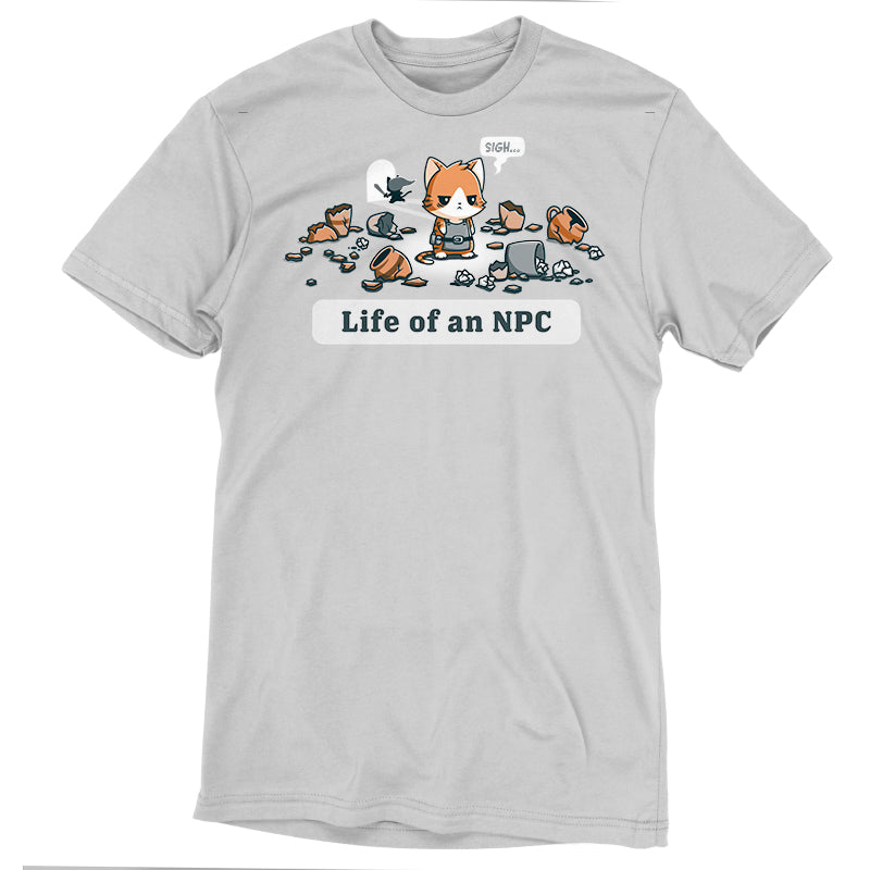 Premium Cotton T-shirt_TeeTurtle Life Of An NPC silver gray t-shirt featuring a sad cat dressed as an NPC.