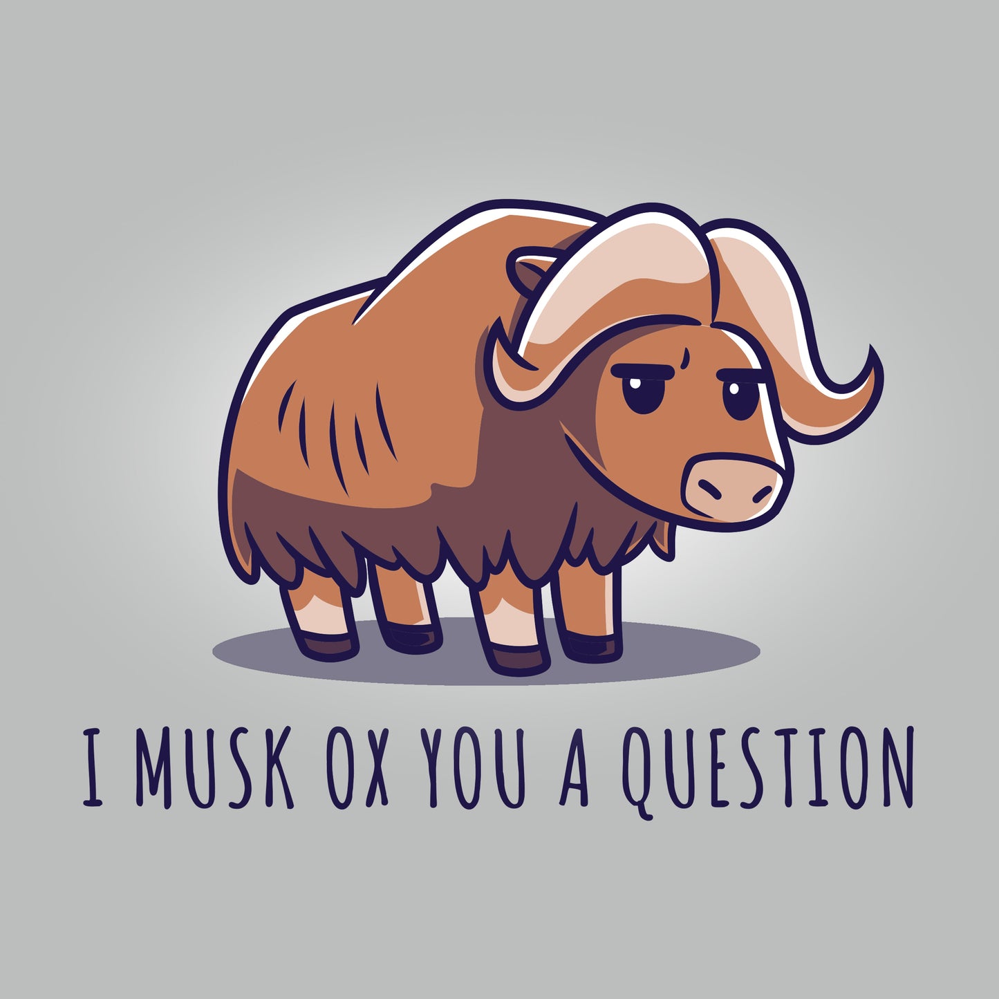 Premium Cotton T-shirt - Illustration of a cartoon musk ox on a super soft ringspun cotton unisex apparelwith the pun "Musk Ox You a Question" beneath it by monsterdigital.