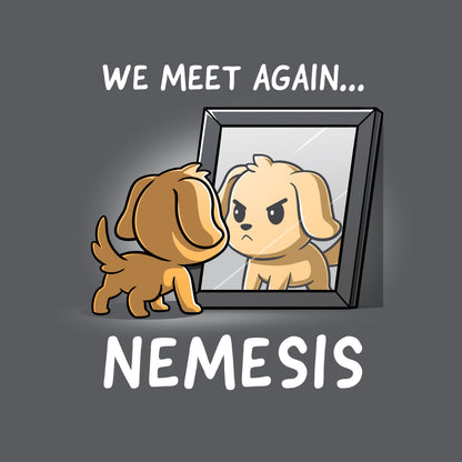 Premium Cotton T-shirt_TeeTurtle Nemesis charcoal gray t-shirt featuring a dog who’s looking bravely in the mirror at his reflection.