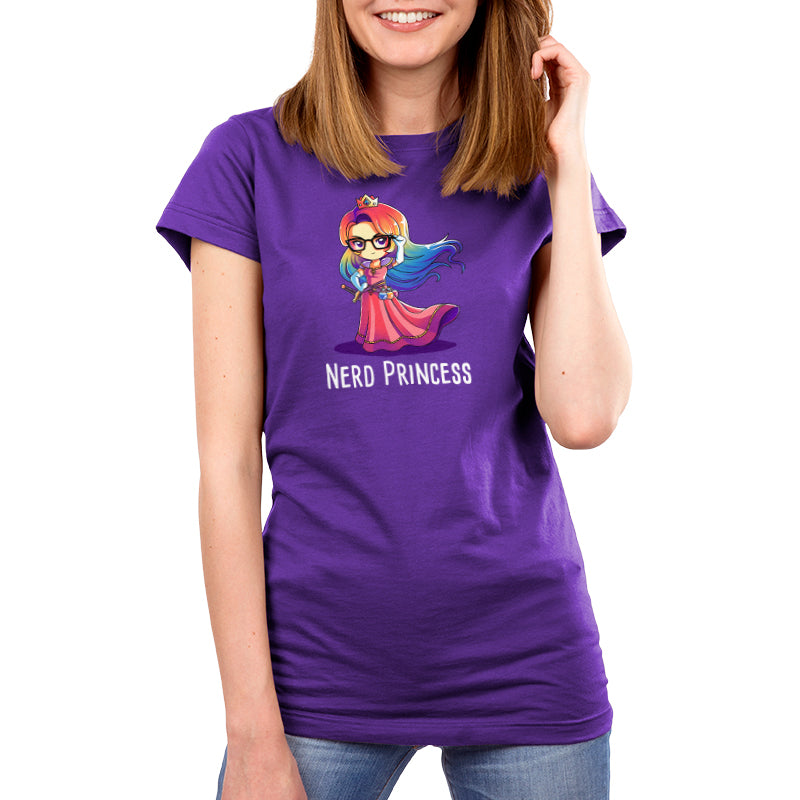 Premium Cotton T-shirt_TeeTurtle purple Nerd Princess. Featuring a fantasy princess with rainbow hair.