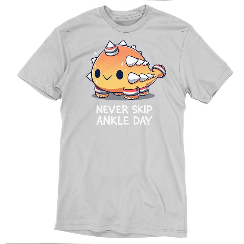 Premium Cotton T-shirt_TeeTurtle Never Skip Ankle Day silver gray T-shirt featuring an ankylosaurus in sweatbands