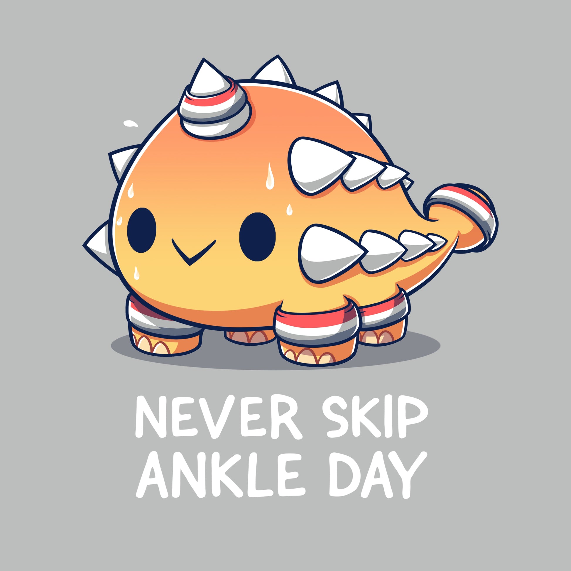 Premium Cotton T-shirt_TeeTurtle Never Skip Ankle Day silver gray T-shirt featuring an ankylosaurus in sweatbands