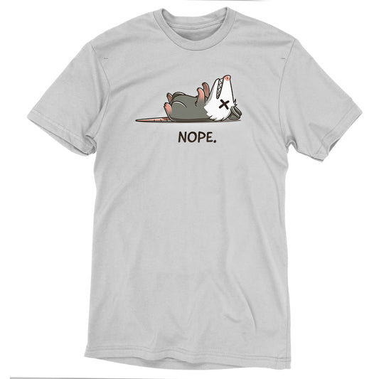 Premium Cotton T-shirt_TeeTurtle - Nope Opossum Silver Gray t-shirt featuring an opossum laying on it's back playing dead.