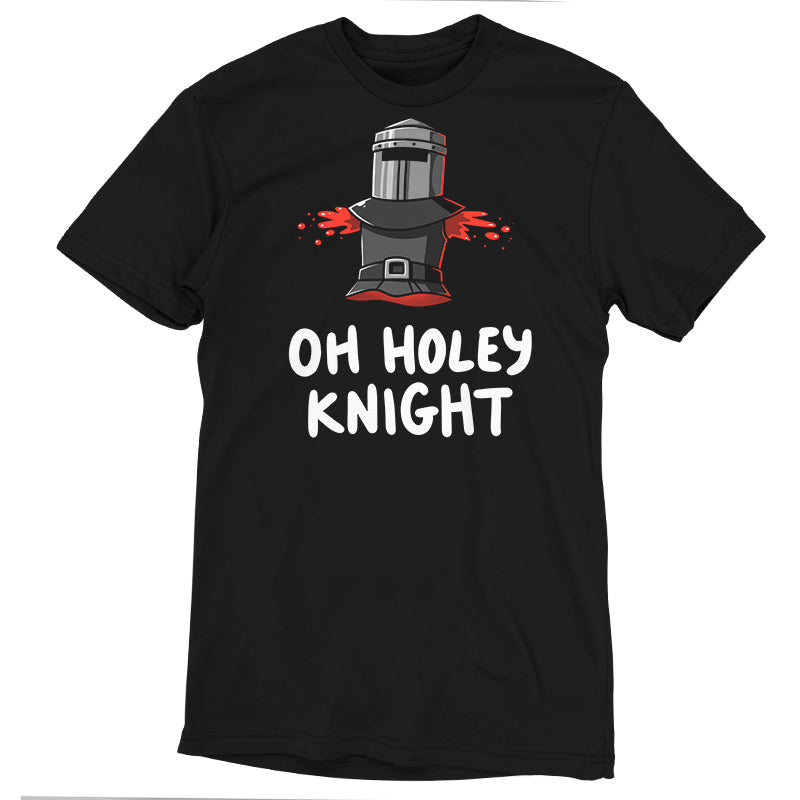 Premium Cotton T-shirt_TeeTurtle Oh Holey Knight black t-shirt featuring a pun of a knight’s armor that has missing arms