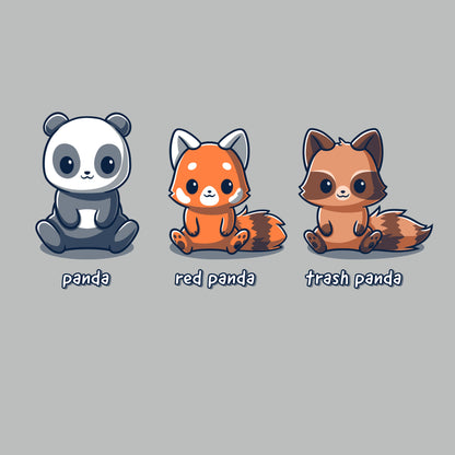 Premium Cotton T-shirt_TeeTurtle Panda, Red Panda, Trash Panda silver gray t-shirt featuring a panda, red panda, and raccoon sitting next to each other. 