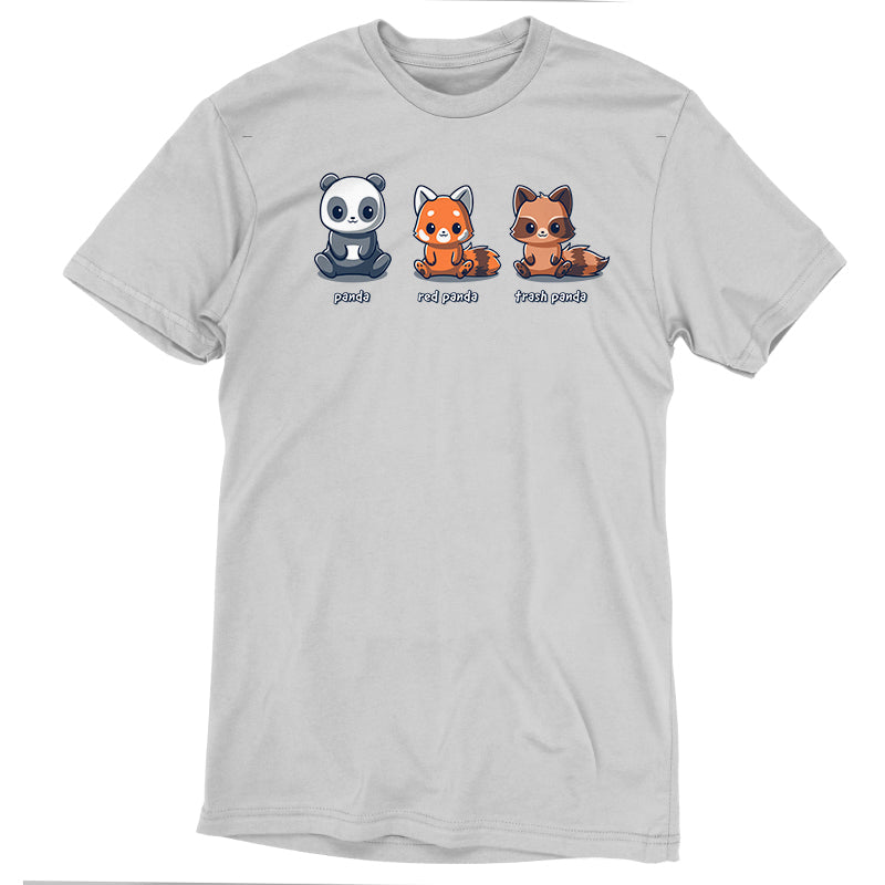 Premium Cotton T-shirt_TeeTurtle Panda, Red Panda, Trash Panda silver gray t-shirt featuring a panda, red panda, and raccoon sitting next to each other. 