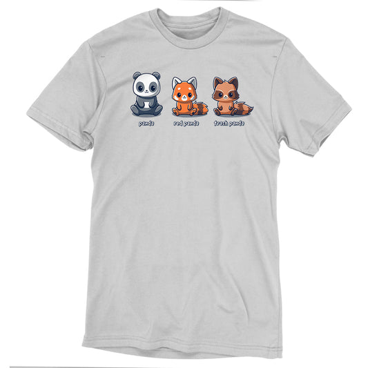 Premium Cotton T-shirt_TeeTurtle Panda, Red Panda, Trash Panda silver gray t-shirt featuring a panda, red panda, and raccoon sitting next to each other. 