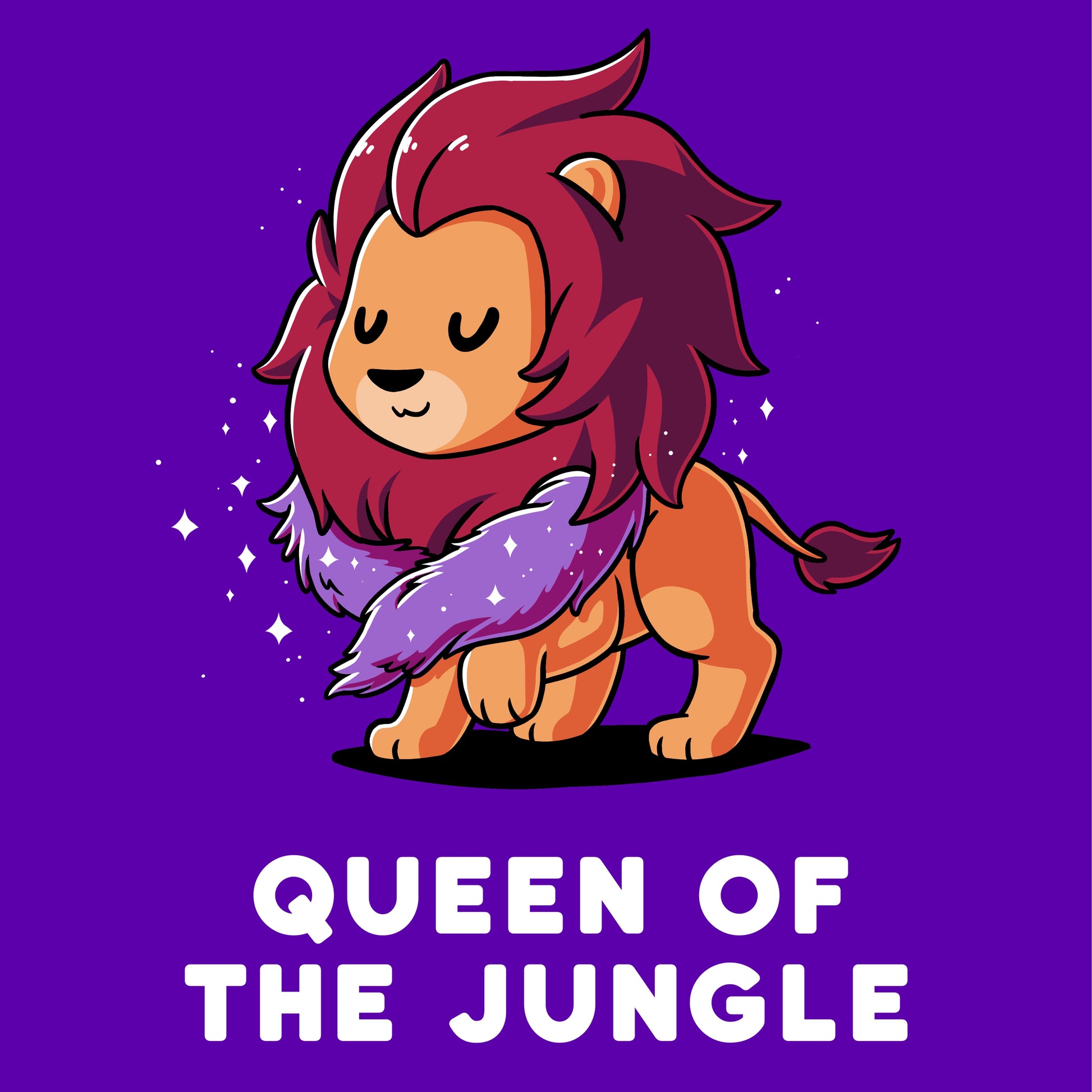 Premium Cotton T-shirt_TeeTurtle Queen of the Jungle purple t-shirt featuring a lion with a purple fur boa and closed eyes.