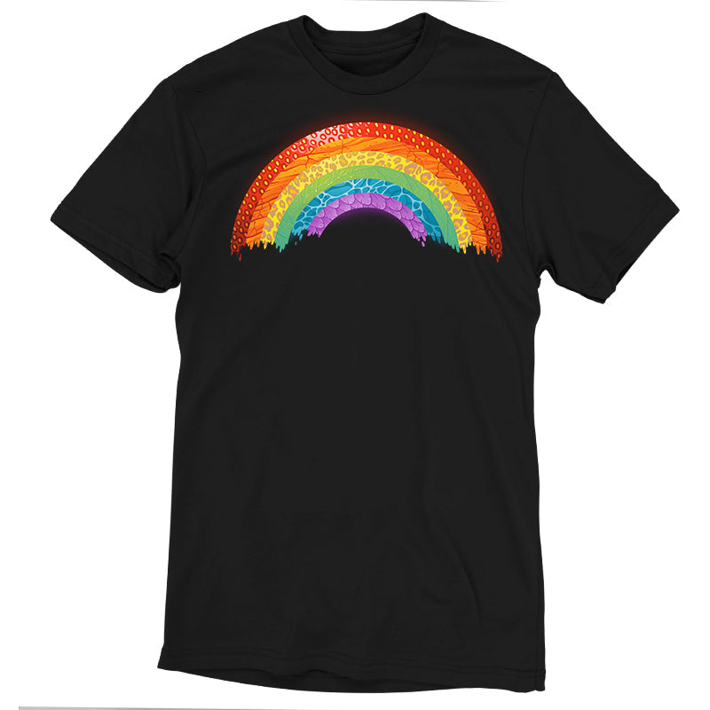 Premium Cotton T-shirt_TeeTurtle Radical Rainbow black t-shirt featuring a rainbow composed of different natural textures and animal prints.