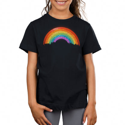 Premium Cotton T-shirt_TeeTurtle Radical Rainbow black t-shirt featuring a rainbow composed of different natural textures and animal prints.