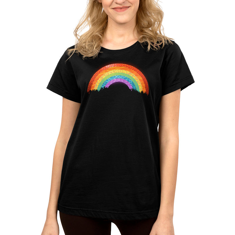 Premium Cotton T-shirt_TeeTurtle Radical Rainbow black t-shirt featuring a rainbow composed of different natural textures and animal prints.