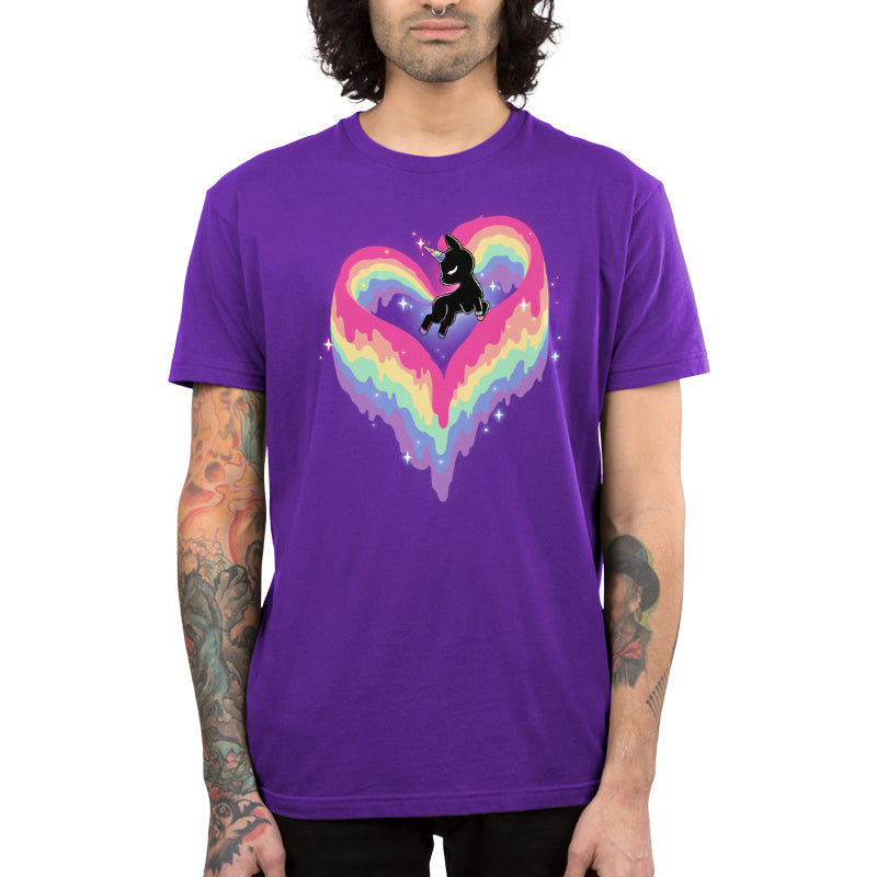 Premium Cotton T-shirt_TeeTurtle Rainbow Paint Unicorn purple t-shirt featuring an artistic unicorn with a rainbow tail and mane in the shape of a heart.