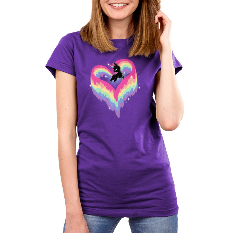 Premium Cotton T-shirt_TeeTurtle Rainbow Paint Unicorn purple t-shirt featuring an artistic unicorn with a rainbow tail and mane in the shape of a heart.