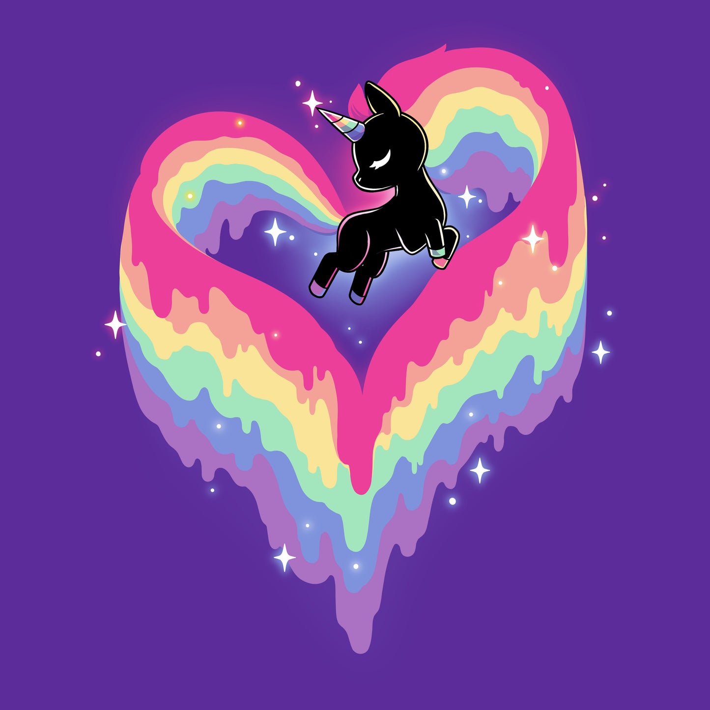 Premium Cotton T-shirt_TeeTurtle Rainbow Paint Unicorn purple t-shirt featuring an artistic unicorn with a rainbow tail and mane in the shape of a heart.