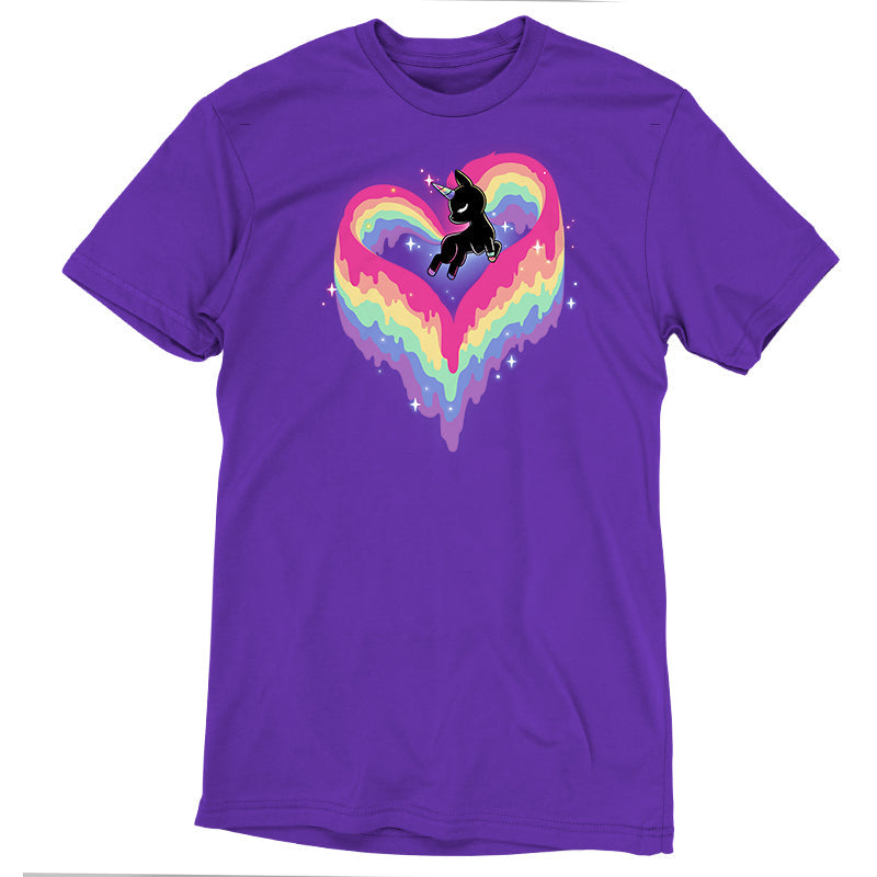 Premium Cotton T-shirt_TeeTurtle Rainbow Paint Unicorn purple t-shirt featuring an artistic unicorn with a rainbow tail and mane in the shape of a heart.