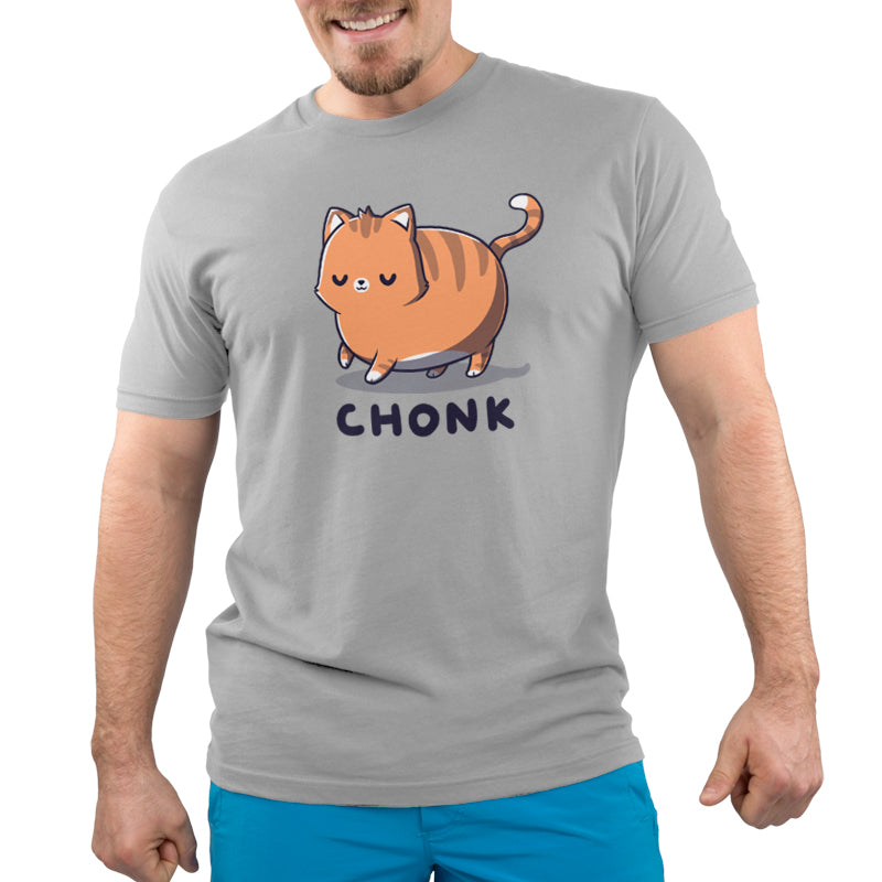 Premium Cotton T-shirt_TeeTurtle Chonk silver gray t-shirt featuring a large round cat being cute with its eyes closed.