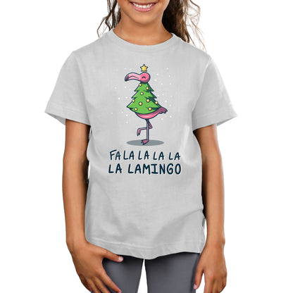 Premium Cotton T-shirt_TeeTurtle Fa La La Lamingo silver gray t-shirt featuring a flamingo dressed up as a Christmas tree