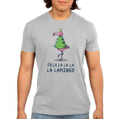 Premium Cotton T-shirt_TeeTurtle Fa La La Lamingo silver gray t-shirt featuring a flamingo dressed up as a Christmas tree