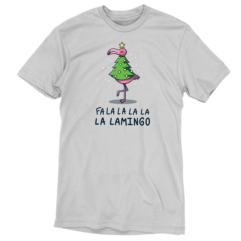 Premium Cotton T-shirt_TeeTurtle Fa La La Lamingo silver gray t-shirt featuring a flamingo dressed up as a Christmas tree