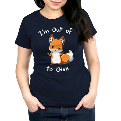 Premium Cotton T-shirt_TeeTurtle I'm Out of Fox to Give navy blue t-shirt featuring a sarcastic fox shrugging.