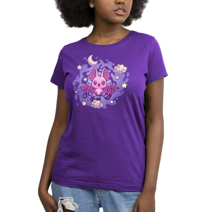 Premium Cotton T-shirt - A person wearing a purple kids' apparel with an Itty Bitty Bat design on the front from monsterdigital. They are also sporting ripped blue jeans.